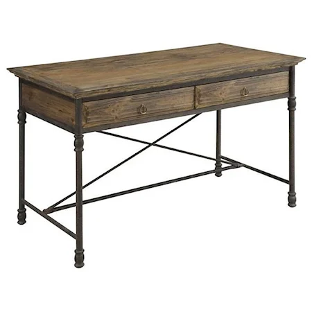 Industrial Two Drawer Desk with Wood Top